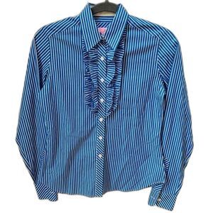 Lilly Pulitzer Jonni Long Sleeve Button Down Womens Size 4 White Blue